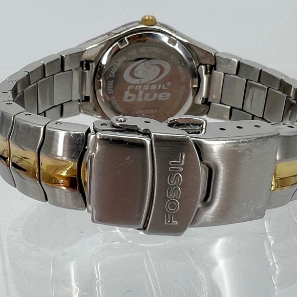 FOSSIL Blue AM3397 Two Tone Quartz Watch Works! New Battery - Picture 4 of 7